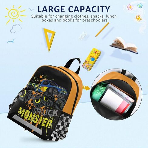كراتون مونستر شاحنة ظهر شاحنة وحش المربى المربى الكتب الأطفال Daypack Daypack Toddler Towner School Bag حقيبة صغيرة صغيرة للأولاد مع حزام الصدر in Kuwait