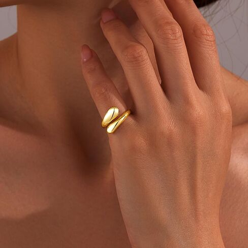 Gold Chunky Rings for Women Non Tarnish, 14K Gold Plated Adjustable Rings for Statement, Stackable Thumb Pinky Bands Comfort Fit Size 5-11 for Jewelry Gift in Kuwait