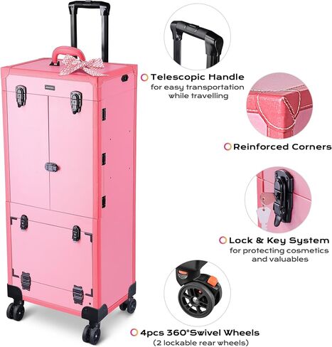 BYOOTIQUE Clipper Trimmer Portable Mobile Barber Station Tool Box Rolling Makeup Hair Salon Stylist Train Case Key in Kuwait