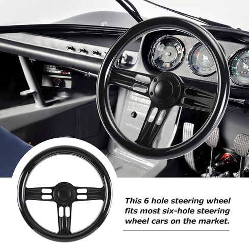 14in Universal Wooden Racing Steering Wheel, Six Hole Bolt with Horn Buttons 3 Spoke for Rally/Motorsport/Car Simulator Driving in Saudi Arabia