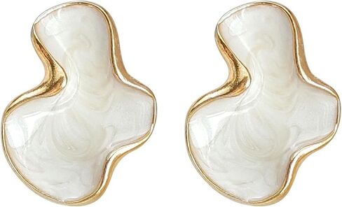 Irregular Statement Earrings for Women Unique Stainless Steel Petal White Enamel Large Stud Trendy Jewelry in Kuwait