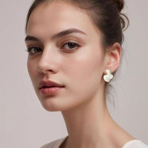 Irregular Statement Earrings for Women Unique Stainless Steel Petal White Enamel Large Stud Trendy Jewelry in Kuwait