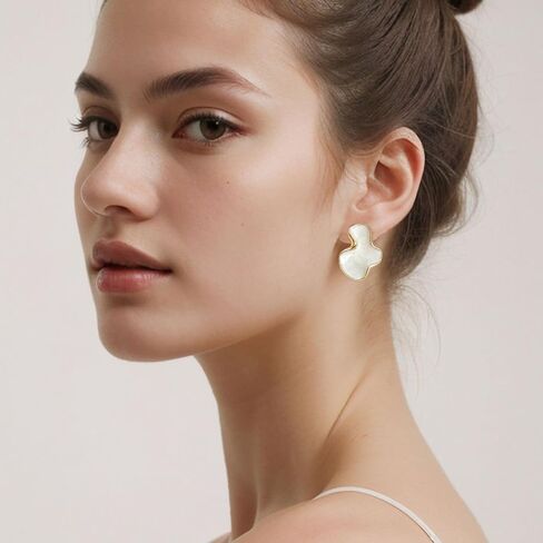 Irregular Statement Earrings for Women Unique Stainless Steel Petal White Enamel Large Stud Trendy Jewelry in Kuwait