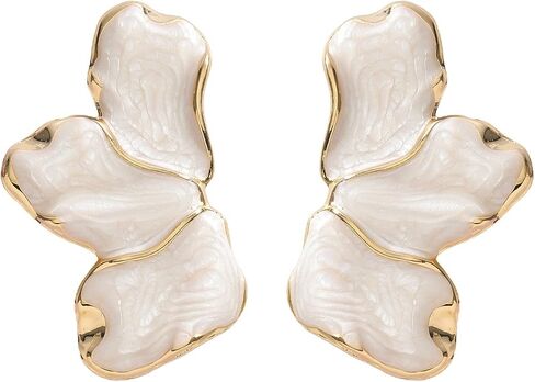 Irregular Statement Earrings for Women Unique Stainless Steel Petal White Enamel Large Stud Trendy Jewelry in Kuwait