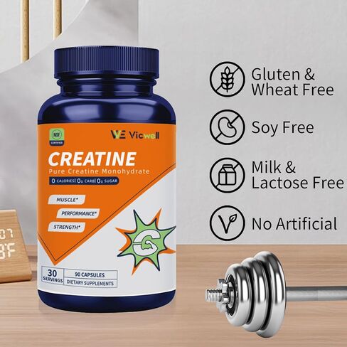 Creatine Monohydrate Capsules - Muscle Building, Strength Training, NSF Certified for Sport - Vegan, Non GMO - Unflavored, Gluten Free, Keto Friendly - 90 Count (Pack of 1) in Saudi Arabia