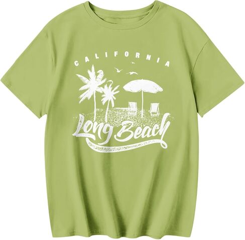 Cute Shirts for Girls Kids Preppy Letter Print Graphic Tees Oversized Aesthetic California Beach Tshirts Summer Tops in Saudi Arabia