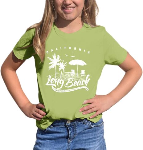 Cute Shirts for Girls Kids Preppy Letter Print Graphic Tees Oversized Aesthetic California Beach Tshirts Summer Tops in Saudi Arabia