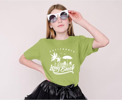 Cute Shirts for Girls Kids Preppy Letter Print Graphic Tees Oversized Aesthetic California Beach Tshirts Summer Tops in Saudi Arabia
