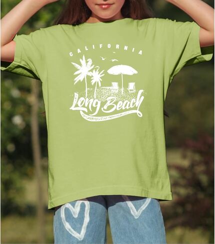 Cute Shirts for Girls Kids Preppy Letter Print Graphic Tees Oversized Aesthetic California Beach Tshirts Summer Tops in Saudi Arabia