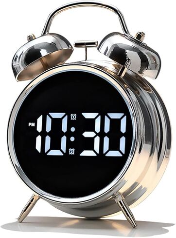 Loud Alarm Clock for Heavy Sleepers Adults, Teens,Kids,Retro Metal Twin Bell 4 Inch,Large Big Numbers Display with Backlight, Small Bedside Digital Clock for Bedrooms (Silvery) in Saudi Arabia