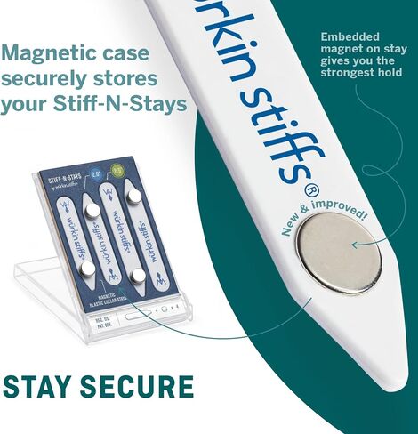 2.5-inch Stiff-N-Stay Plastic Magnetic Collar Stays by Würkin Stiffs | 3 Pair Bundle | Includes (6) 2.5" Stiff-N-Stays and (6) Power Button Magnets with Storage Case | As Seen on Shark Tank in Kuwait