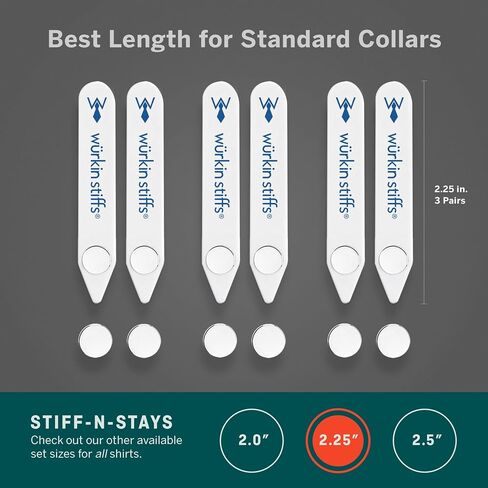2.5-inch Stiff-N-Stay Plastic Magnetic Collar Stays by Würkin Stiffs | 3 Pair Bundle | Includes (6) 2.5" Stiff-N-Stays and (6) Power Button Magnets with Storage Case | As Seen on Shark Tank in Kuwait