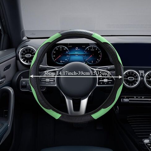 Car Steering Wheel Cover, 15 inch Carbon Fiber Microfiber PU Leather Elastic Steering Wheel Protector, Universal Car Accessories (Green) in Saudi Arabia