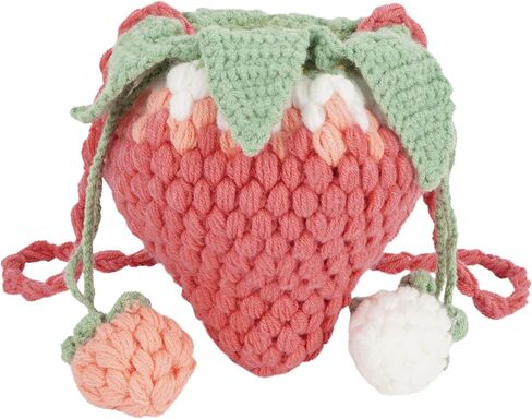Women Girls Mini Fruit Knitting yarn Crochet Crossbody Shoulder Bag Coin Purse in Saudi Arabia
