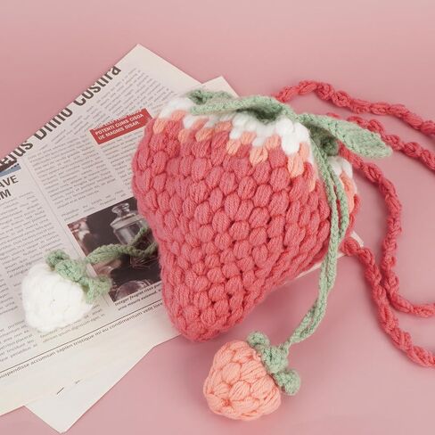 Women Girls Mini Fruit Knitting yarn Crochet Crossbody Shoulder Bag Coin Purse in Saudi Arabia