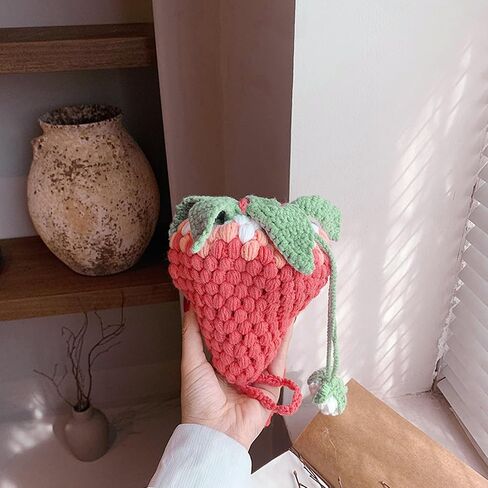 Women Girls Mini Fruit Knitting yarn Crochet Crossbody Shoulder Bag Coin Purse in Saudi Arabia