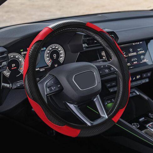 Car Steering Wheel Cover, 15 inch Carbon Fiber Microfiber PU Leather Elastic Steering Wheel Protector, Universal Car Accessories (Green) in Saudi Arabia