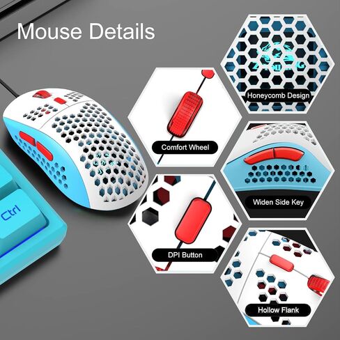 60% Gaming Keyboard and Mouse Combo Samll Mini RGB Backlight Mechanical Feeling and Mechanical RGB 6400 DPI Honeycomb Optical Mouse,Gaming Mouse pad for Gamers and Typists (White & Blue) in Kuwait