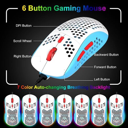 60% Gaming Keyboard and Mouse Combo Samll Mini RGB Backlight Mechanical Feeling and Mechanical RGB 6400 DPI Honeycomb Optical Mouse,Gaming Mouse pad for Gamers and Typists (White & Blue) in Kuwait
