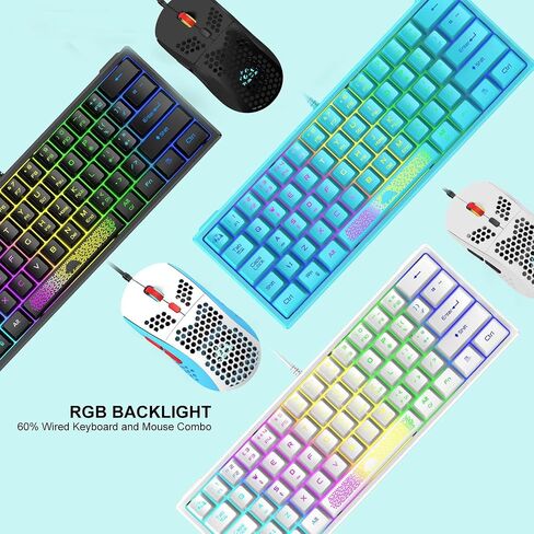 60% Gaming Keyboard and Mouse Combo Samll Mini RGB Backlight Mechanical Feeling and Mechanical RGB 6400 DPI Honeycomb Optical Mouse,Gaming Mouse pad for Gamers and Typists (White & Blue) in Kuwait