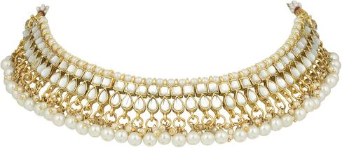 Aheli Wedding Party Wear Bridal Jewellery Choker Long Pearl Necklace Earrings Maang Tikka Indian Traditional Set Gift for Women in Kuwait