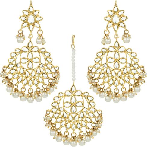 Aheli Wedding Party Wear Bridal Jewellery Choker Long Pearl Necklace Earrings Maang Tikka Indian Traditional Set Gift for Women in Kuwait