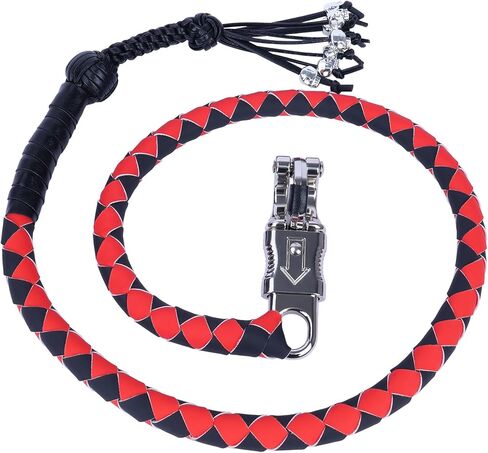 42'' Motorcycle Get Back Whip for Biker - Handlebar Leather Whips with Fringes and Skulls - Biker Whip for Motorbike, Black and White in Saudi Arabia