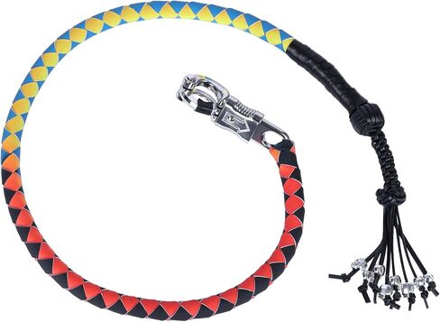 42'' Motorcycle Get Back Whip for Biker - Handlebar Leather Whips with Fringes and Skulls - Biker Whip for Motorbike, Black and White in Saudi Arabia
