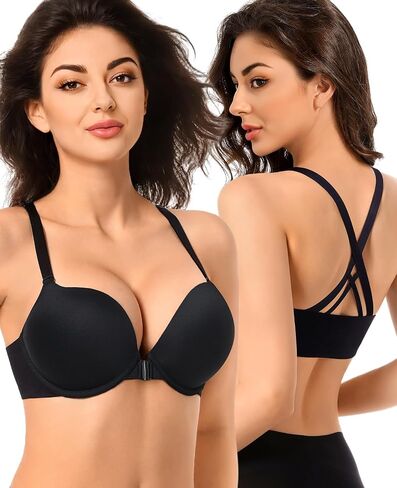 YANDW Push Up Bra Racerback Padded Bras for Women Front Closure Criss Cross Back Add 2 Cup in Saudi Arabia