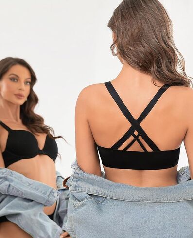 YANDW Push Up Bra Racerback Padded Bras for Women Front Closure Criss Cross Back Add 2 Cup in Saudi Arabia