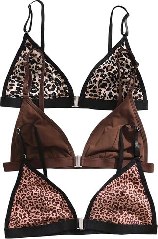 SOLY HUX Women's Front Closure Wireless Bra 3 Packs Bralettes Spaghetti Strap Leopard Bras in Kuwait