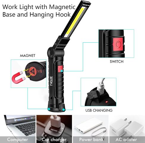 Fathers Day Tool Gifts for Men Dad, Rechargeable Work Lights, LED Work Light with Magnetic Base & Hanging Hook, 360°Rotate Rechargeable Flashlights for Mechanics Car Repair Home, Camping (2 Pack) in Saudi Arabia