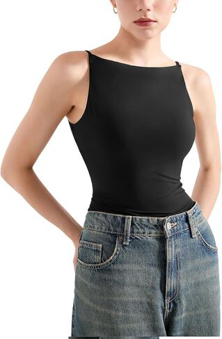SUUKSESS Women Double Lined Boat Neck Tank Tops 2025 Y2K Going Out Basic Cami Shirts in Saudi Arabia