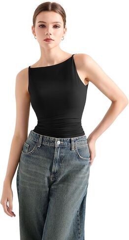 SUUKSESS Women Double Lined Boat Neck Tank Tops 2025 Y2K Going Out Basic Cami Shirts in Saudi Arabia