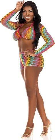 Leg Avenue 3 PC Rainbow Hardcore Net Bra Top و Dust و Boy Shorts in Saudi Arabia