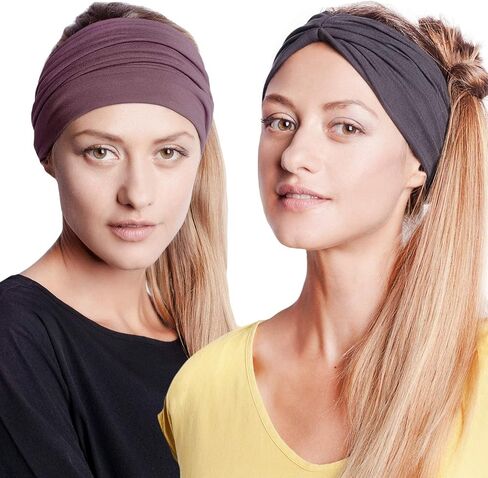 BLOM Non Slip Headbands - Wide Headbands for Women - Yoga Headbands for Women - Workout Headband for Women - Wear for Fashion, Travel, or Running Multi Style - Gym Wrap - 2 Pack in Saudi Arabia