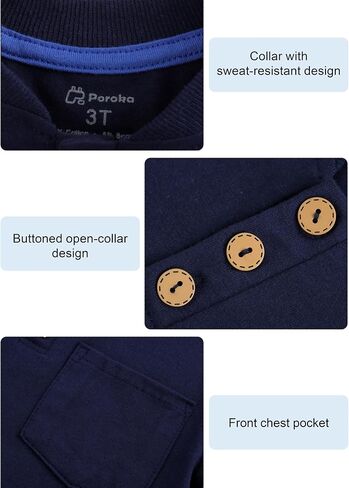 Poroka 4 Pack Toddlers and Boys' Cotton Short-Sleeve T-Shirts Pocket Button Crew Neck Tee Short-Sleeve Shirts in Kuwait
