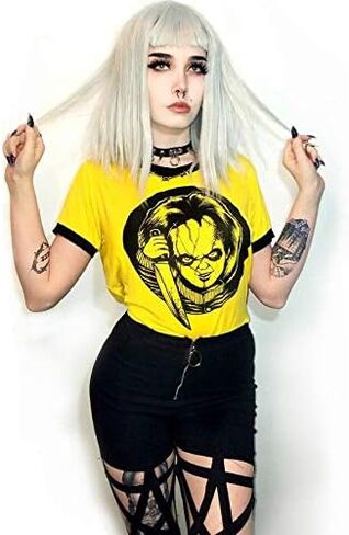 Womens Crop Tops Summer Casual Short Sleeve Goth Halloween Print Cropped T Shirts in Kuwait
