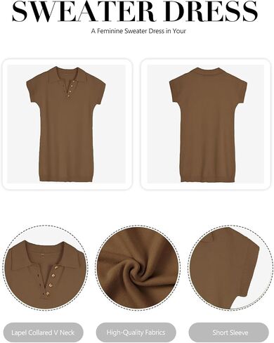 Chulianyouhuo Women's Short Sleeve Summer Knit Dress 2025 Casual Button Down Mini Loose Pullover Sweater Dress in Saudi Arabia
