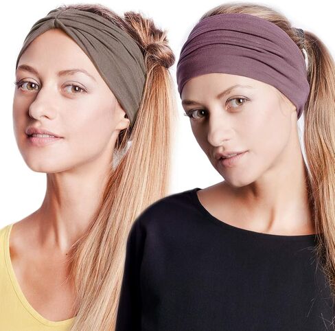 BLOM Non Slip Headbands - Wide Headbands for Women - Yoga Headbands for Women - Workout Headband for Women - Wear for Fashion, Travel, or Running Multi Style - Gym Wrap - 2 Pack in Saudi Arabia