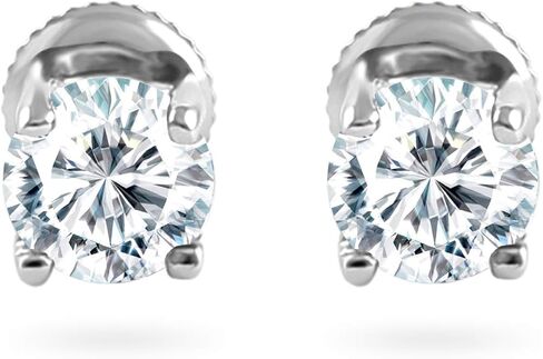 Eternaldia Solid White Gold 0.10 CAT (CTTW) أقراط Solitaire Solitaire الطبيعية للنساء-C-J COLL ، وضوح I2-I3 مع ظهر المسمار in Kuwait