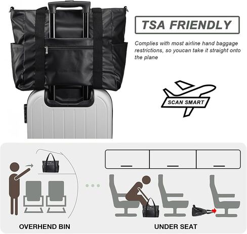 حقيبة مقاومة للسفر مقاومة للماء للنساء Weekender طوال الليل حمل أكياس كتف محفورة على الكتف مع مقصورة كمبيوتر محمول (زهور ملونة سوداء) in Kuwait