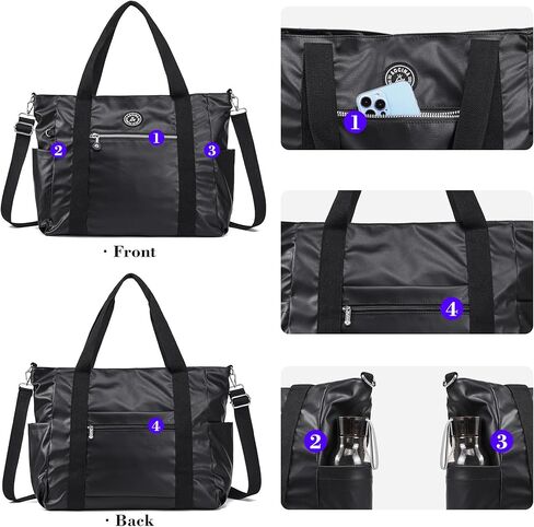 حقيبة مقاومة للسفر مقاومة للماء للنساء Weekender طوال الليل حمل أكياس كتف محفورة على الكتف مع مقصورة كمبيوتر محمول (زهور ملونة سوداء) in Kuwait