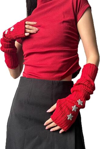 Ralcosuss Cute Star Winter Winter Winter Arm Warmer Y2K Fingerless Gloves mittens arm sleeve in Kuwait