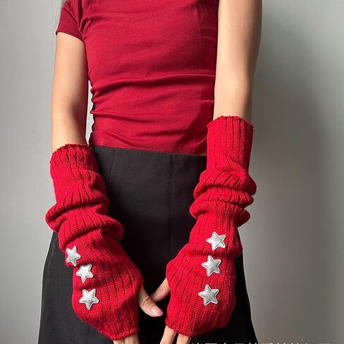 Ralcosuss Cute Star Winter Winter Winter Arm Warmer Y2K Fingerless Gloves mittens arm sleeve in Kuwait