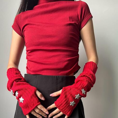 Ralcosuss Cute Star Winter Winter Winter Arm Warmer Y2K Fingerless Gloves mittens arm sleeve in Kuwait