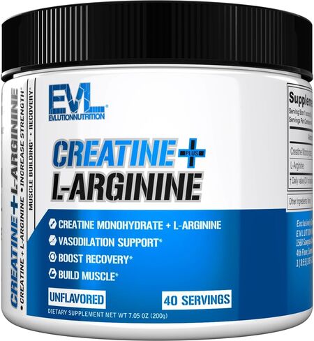 Evlution Nutrition Creatine + L -Arginine - يدعم الأوعية الدموية والانتعاش ونمو العضلات النحيل - 2500 ملغ من الكرياتين أحادي الهيدرات و 2500 ملجم L -Arginine لكل وجبة - 40 حصص - مسحوق غير متكافئ in Saudi Arabia