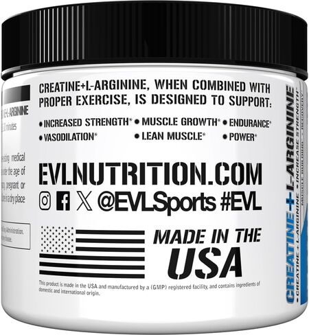 Evlution Nutrition Creatine + L -Arginine - يدعم الأوعية الدموية والانتعاش ونمو العضلات النحيل - 2500 ملغ من الكرياتين أحادي الهيدرات و 2500 ملجم L -Arginine لكل وجبة - 40 حصص - مسحوق غير متكافئ in Saudi Arabia