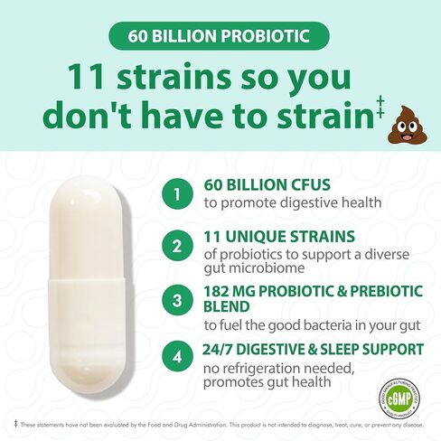 Probiotics 60 Billion CFUs, 11 Diverse Strains Natural Prebiotics for Immune, Digestive and Gut Health Supports Occasional Constipation Diarrhea Gas & Bloating for Women & Men 60 Count in Saudi Arabia