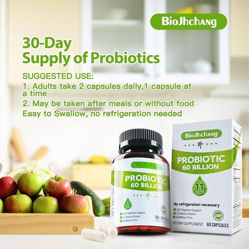 Probiotics 60 Billion CFUs, 11 Diverse Strains Natural Prebiotics for Immune, Digestive and Gut Health Supports Occasional Constipation Diarrhea Gas & Bloating for Women & Men 60 Count in Saudi Arabia
